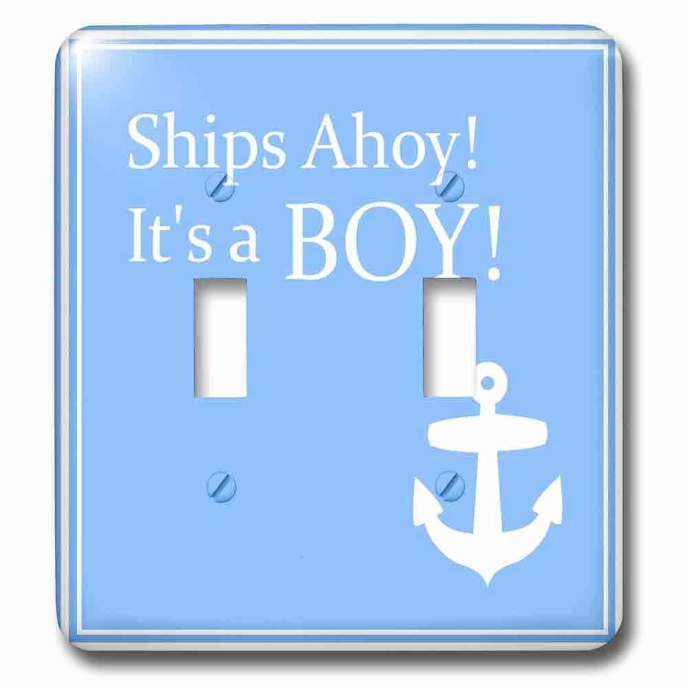 Double Toggle Wallplate With Ships Ahoy Its A Boy For Baby Showers Light Powder Blue With White Anchor Sailor Nautical Theme