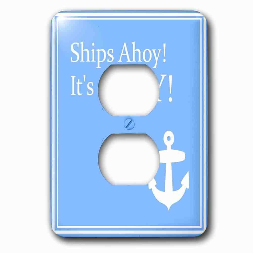 Single Duplex Outlet With Ships Ahoy Its A Boy For Baby Showers Light Powder Blue With White Anchor Sailor Nautical Theme