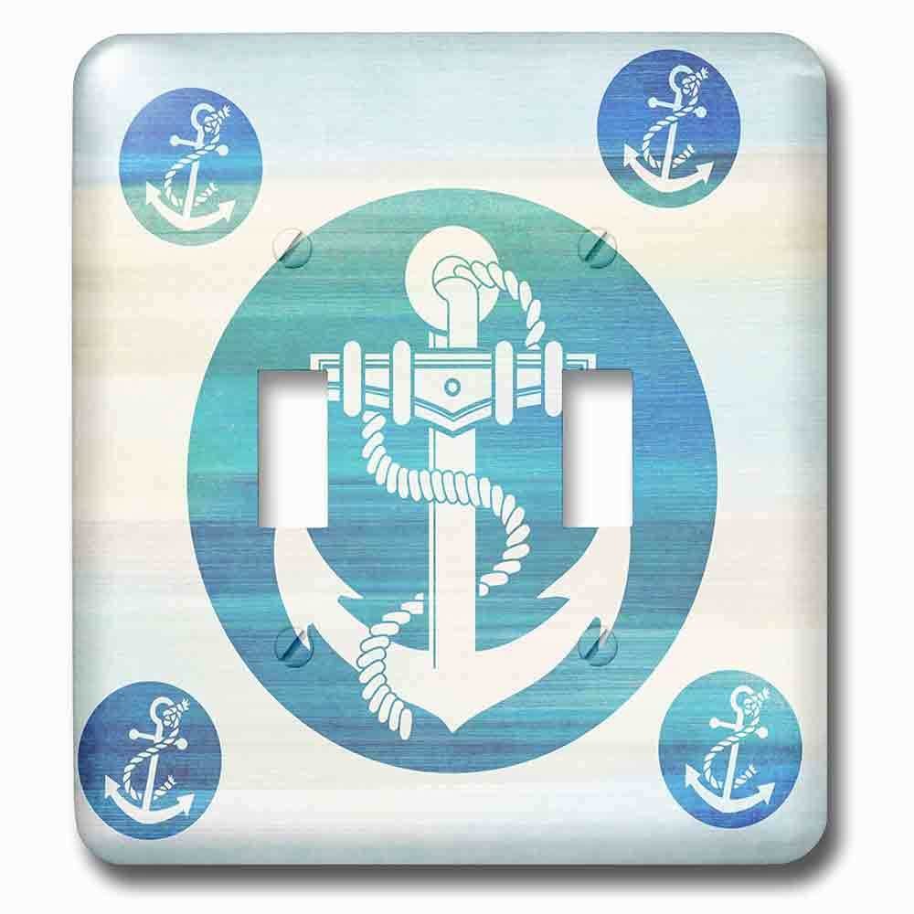 Double Toggle Wallplate With Anchor In Aqua Circles Nautical Beach Theme Art