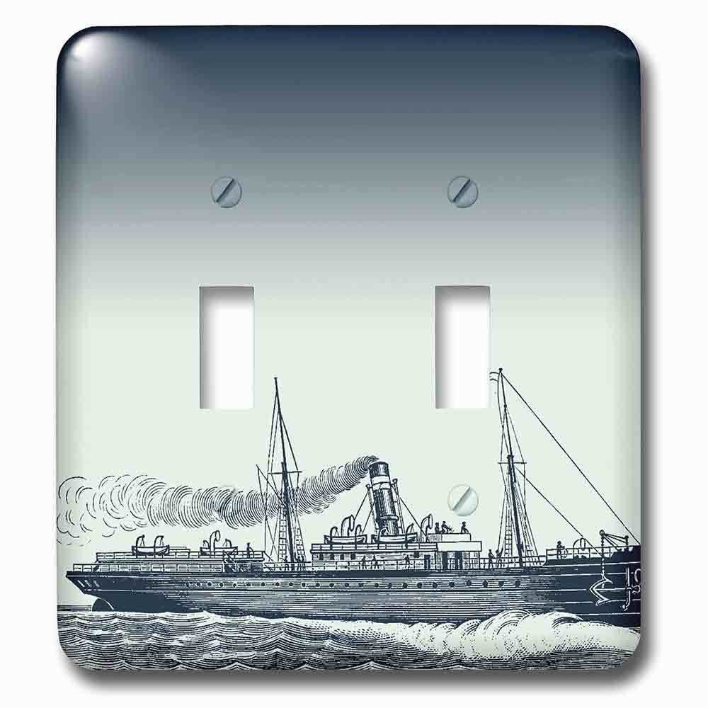 Double Toggle Wallplate With Blue Vintage Ship Nautical Theme Art