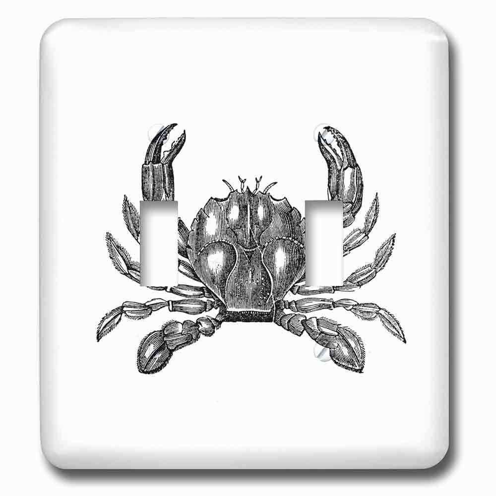 Double Toggle Wallplate With Black And White Crab Illustration Nautical Beach Sea Ocean Theme