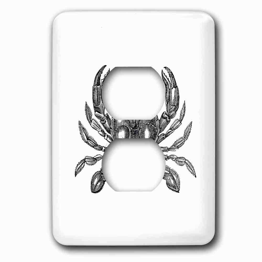 Single Duplex Outlet With Black And White Crab Illustration Nautical Beach Sea Ocean Theme
