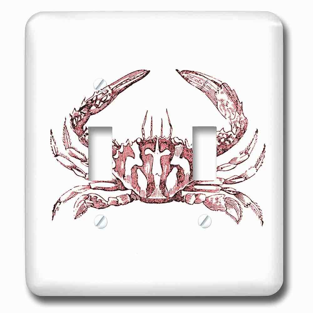 Double Toggle Wallplate With Red Crab Drawing Nautical Beach Sea Ocean Theme Vintage Art