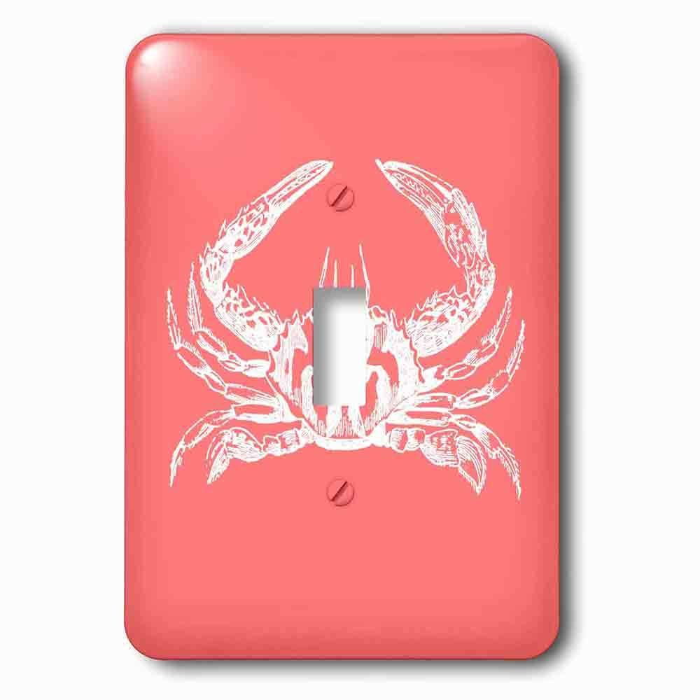Single Toggle Wallplate With White Crab On Coral Red Aquatic Marine Biology Nautical Beach Sea
