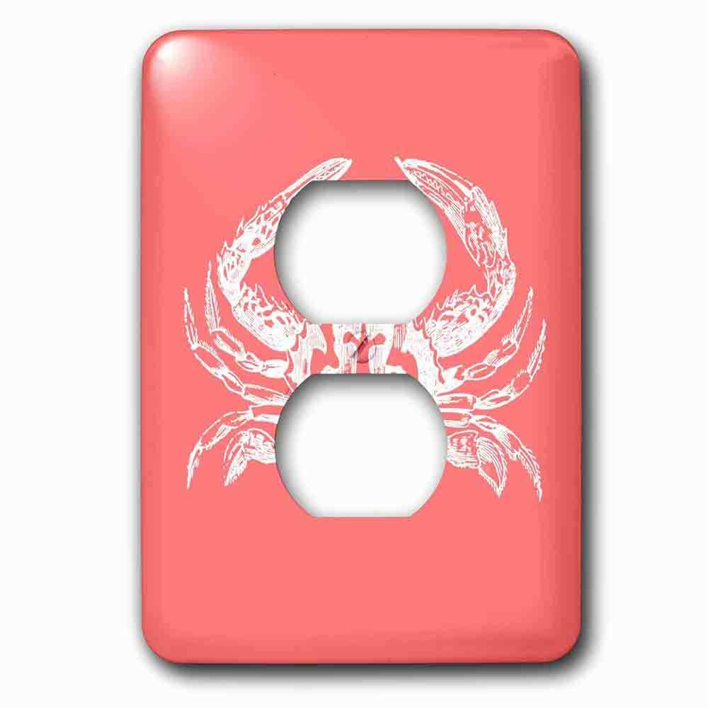 Single Duplex Outlet With White Crab On Coral Red Aquatic Marine Biology Nautical Beach Sea