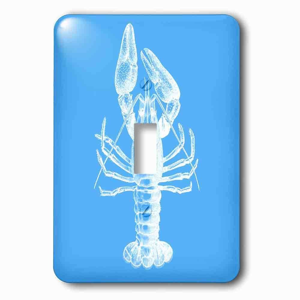 Single Toggle Wallplate With Crayfish White Print On Bright Nautical Blue Sea Beach Ocean Seafood