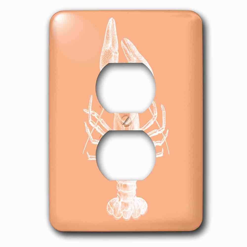 Single Duplex Outlet With Crayfish X-Ray-Like Scientific Drawing. Peach Orange. Nautical Animal