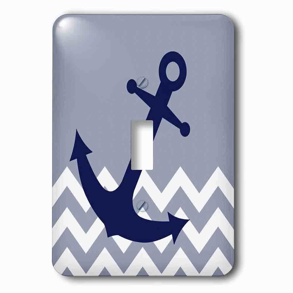 Single Toggle Wallplate With Blue Nautical Boat Anchor On Chevron Pattern