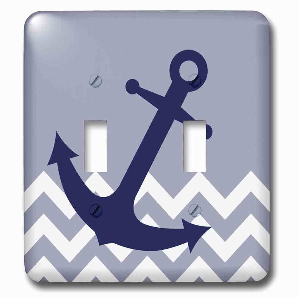 Double Toggle Wallplate With Blue Nautical Boat Anchor On Chevron Pattern