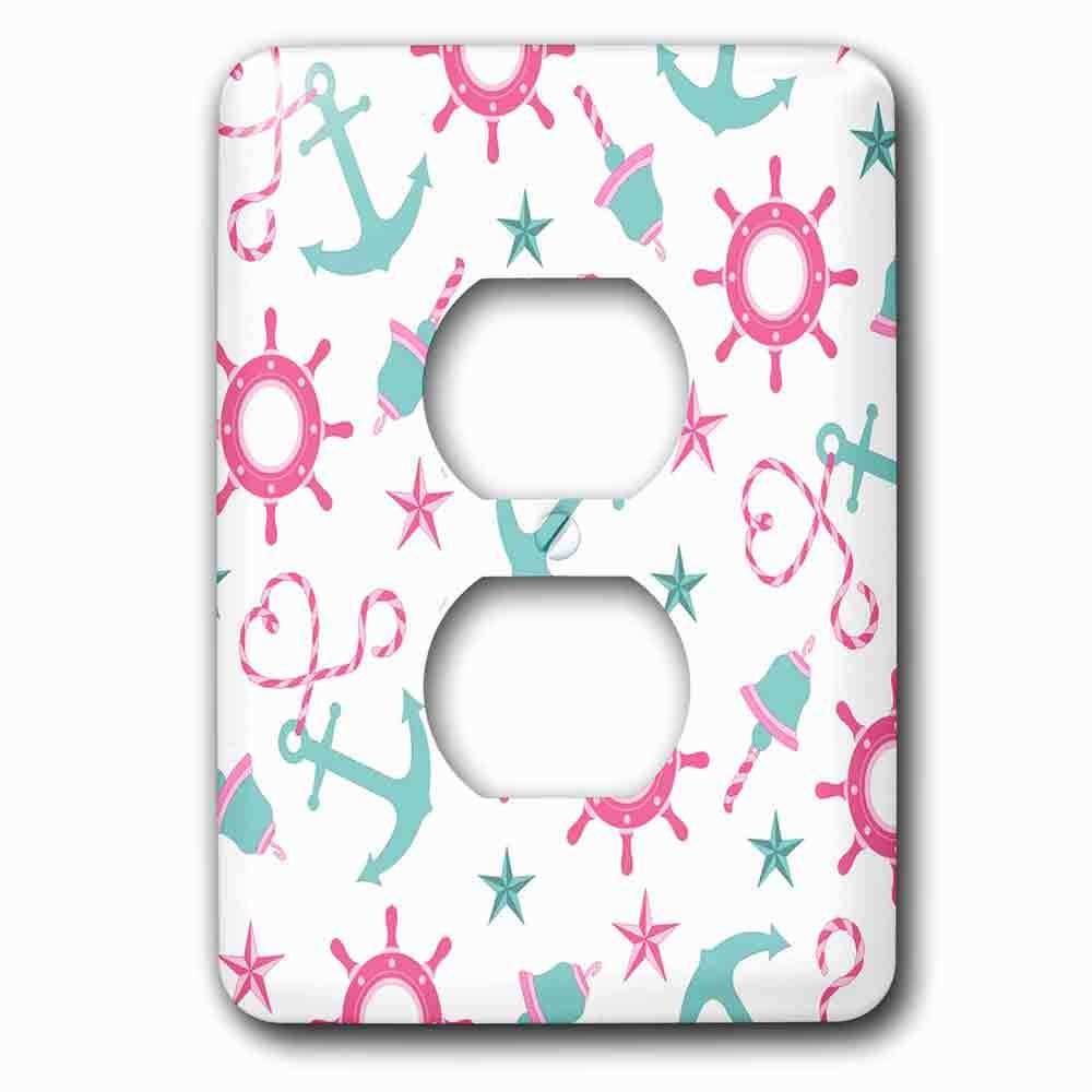 Single Duplex Outlet With Girly Nautical Print White Pink And Aqua Blue