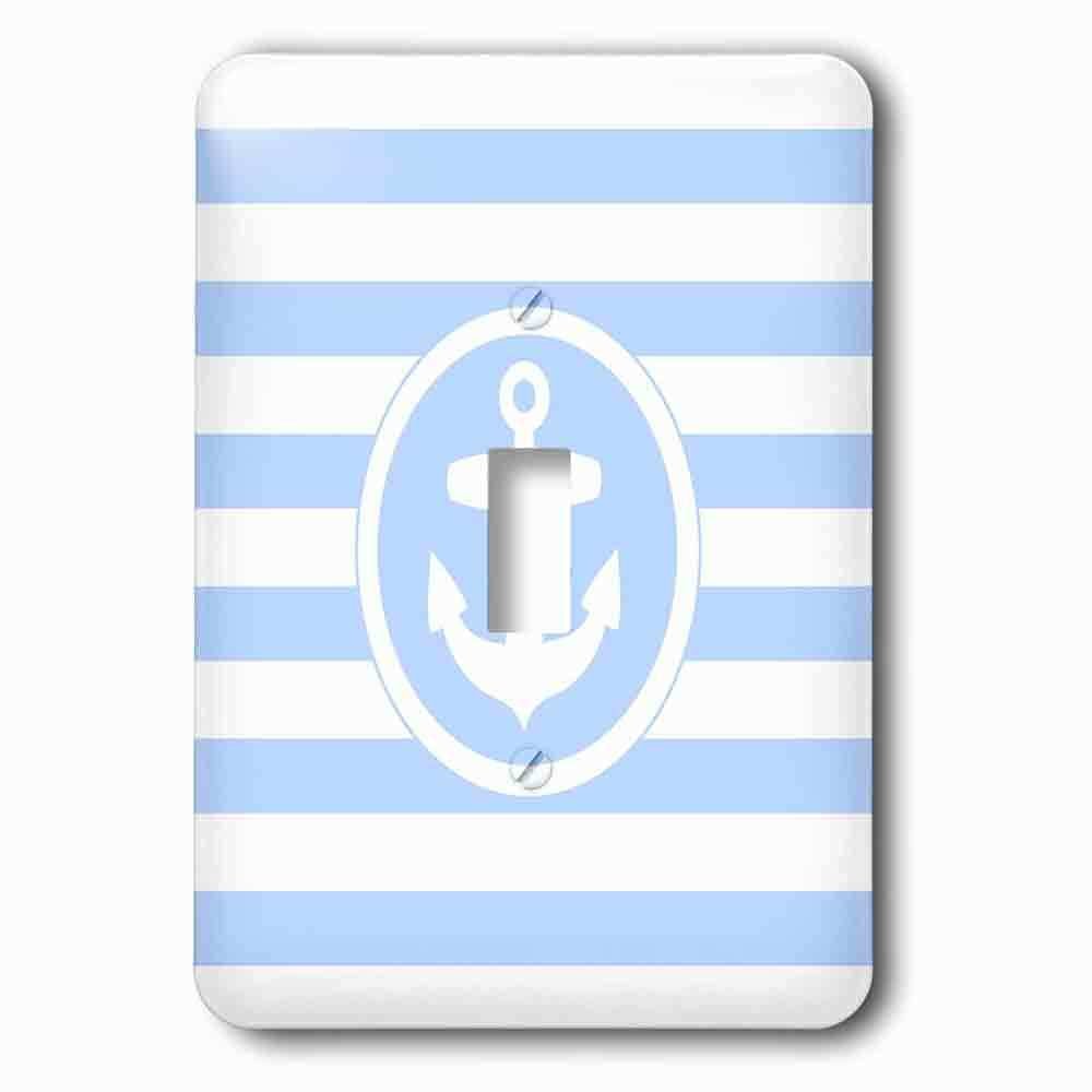 Single Toggle Wallplate With Nautical Anchor Circle Design On Light Blue And White Striped Stripes