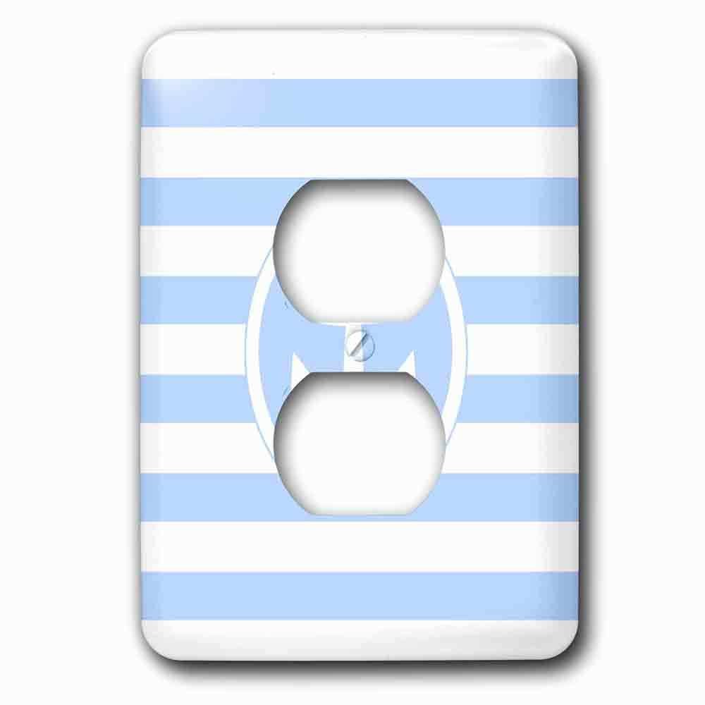 Single Duplex Outlet With Nautical Anchor Circle Design On Light Blue And White Striped Stripes