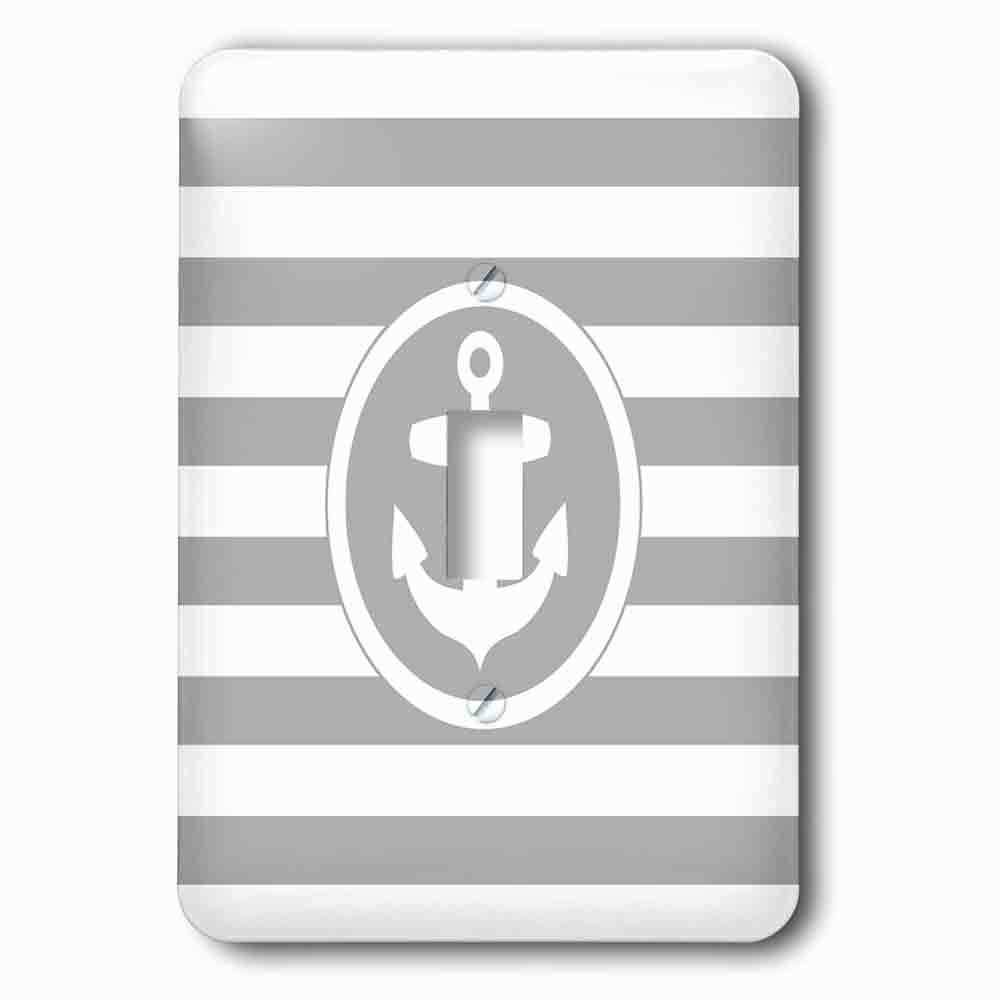 Single Toggle Wallplate With Nautical Anchor Circle Design On Grey And White Striped Gray Stripes
