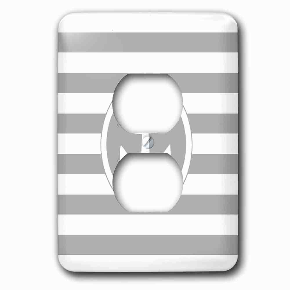Single Duplex Outlet With Nautical Anchor Circle Design On Grey And White Striped Gray Stripes