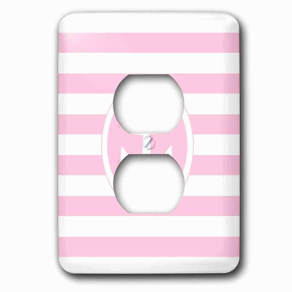 Single Duplex Outlet With Nautical Anchor Circle On Light Pink And White Stripes Girly Striped