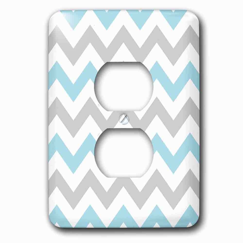 Single Duplex Outlet With Gray And Baby Blue Chevron Zig Zag Pattern Stylish Pastel Zigzags