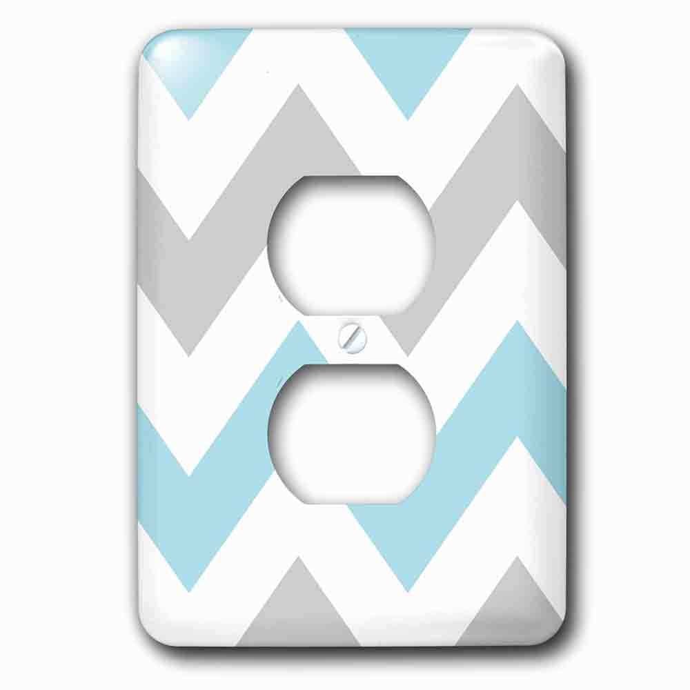 Single Duplex Outlet With Large Grey And Blue Chevron Zig Zags Pattern Light Pastel Big Zigzags