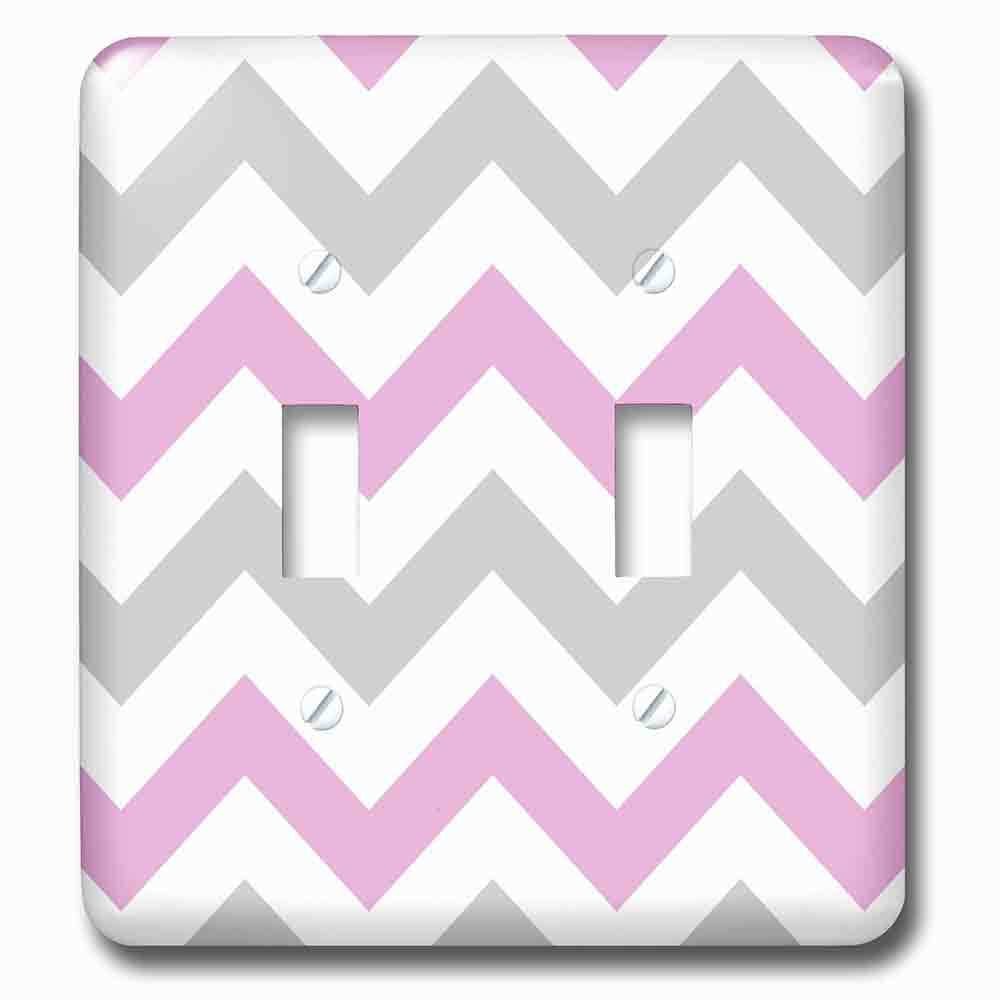 Double Toggle Wallplate With Pink And Grey Chevron Zig Zag Pattern White Pastel Zigzag Stripes