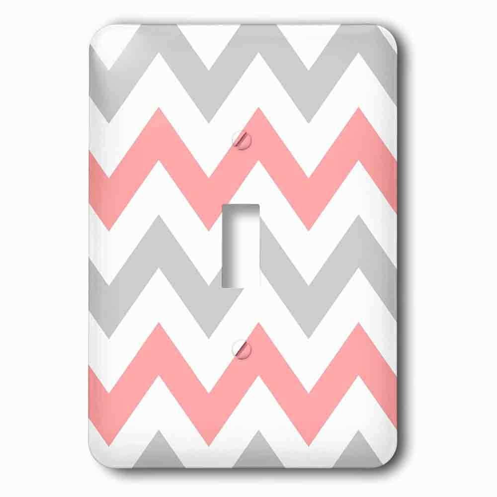 Single Toggle Wallplate With Coral And Gray Chevron Zig Zag Pattern Orange Pink Grey Zigzags
