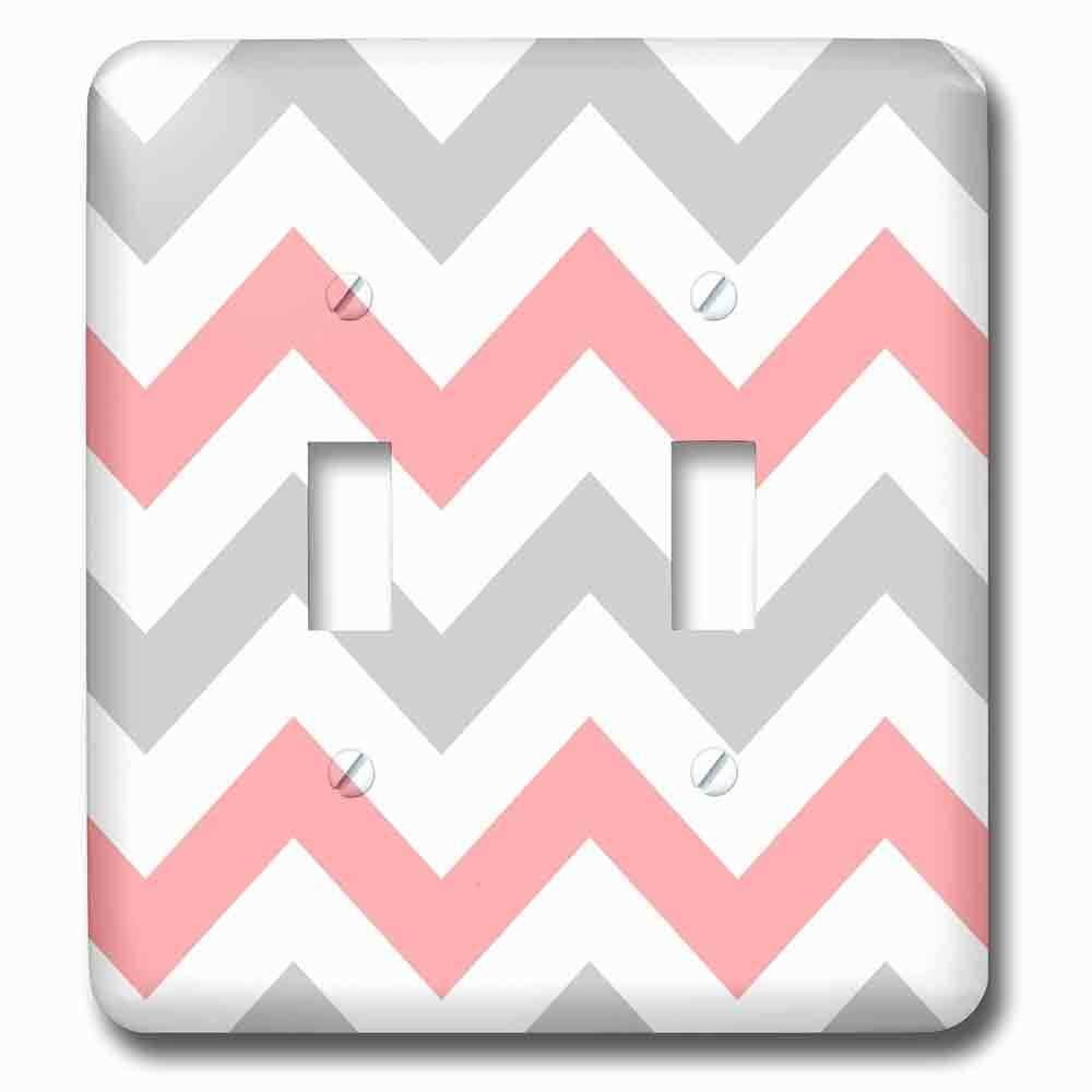 Double Toggle Wallplate With Coral And Gray Chevron Zig Zag Pattern Orange Pink Grey Zigzags