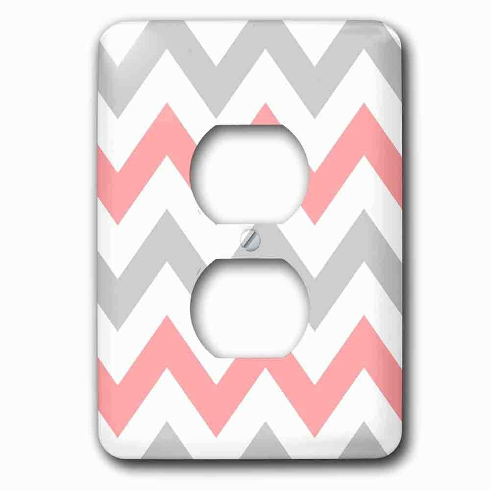 Single Duplex Outlet With Coral And Gray Chevron Zig Zag Pattern Orange Pink Grey Zigzags