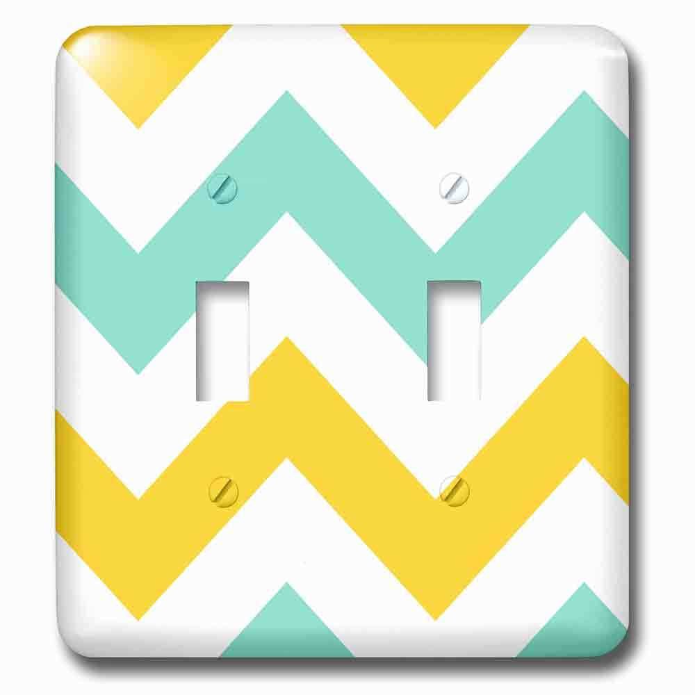 Double Toggle Wallplate With Big Yellow And Teal Chevron Zig Zag Pattern Turquoise Zigzag Stripes