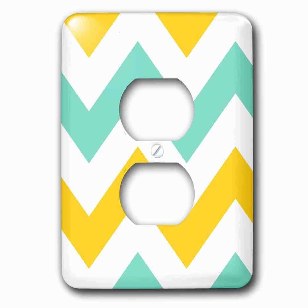 Single Duplex Outlet With Big Yellow And Teal Chevron Zig Zag Pattern Turquoise Zigzag Stripes