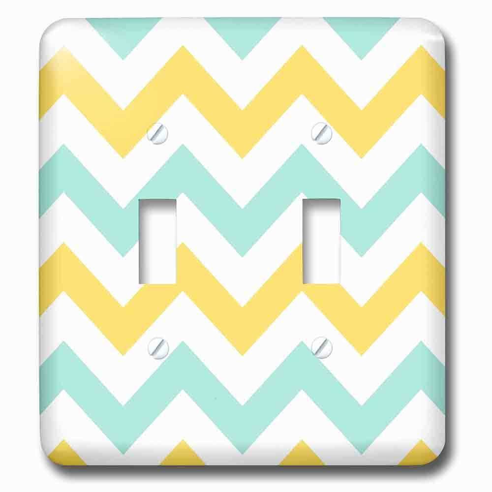 Double Toggle Wallplate With Yellow And Mint Chevron Zig Zag Pattern Pastel White Zigzag Stripes