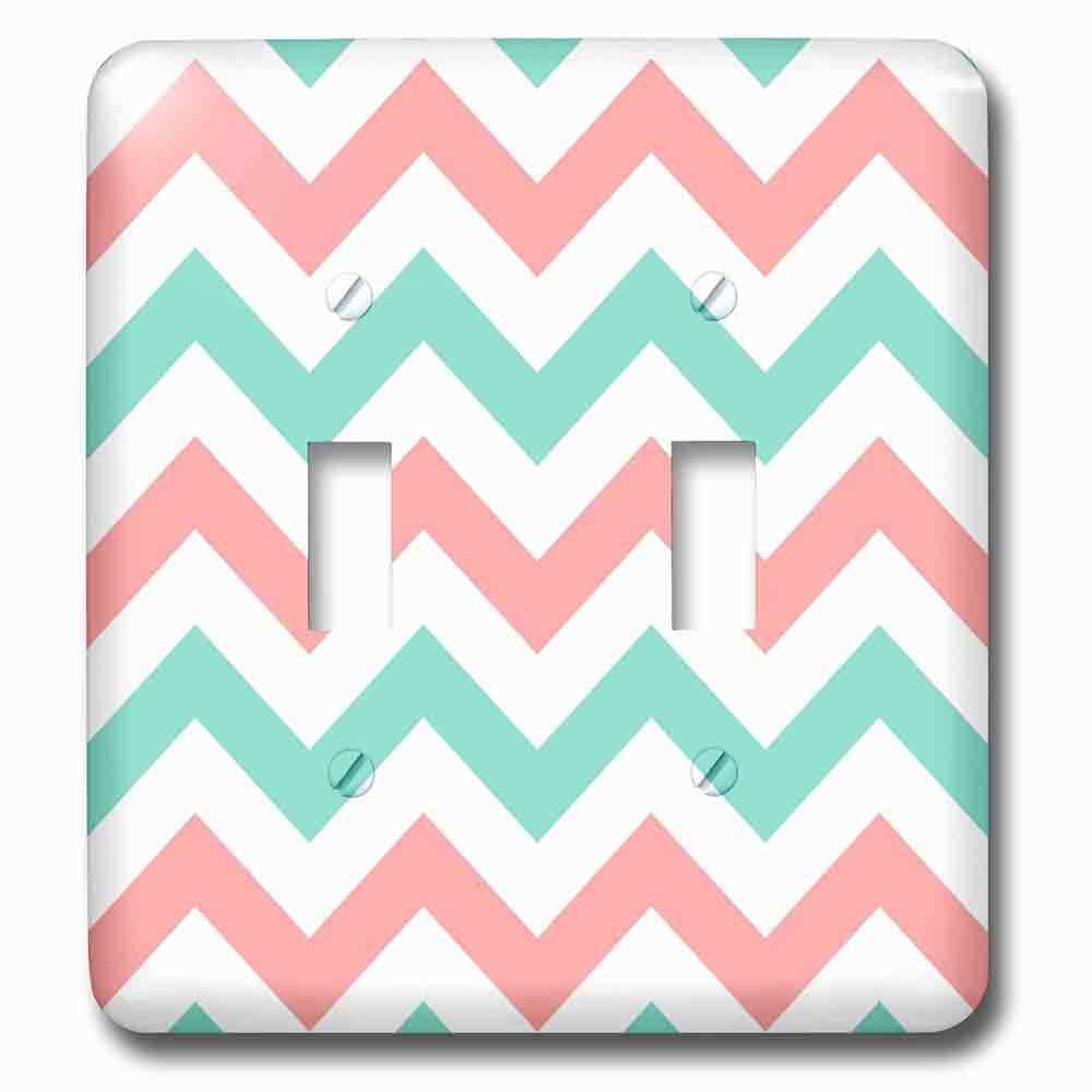 Double Toggle Wallplate With Coral Pink And Turquoise Chevron Zig Zag Pattern Teal Zigzag Stripes
