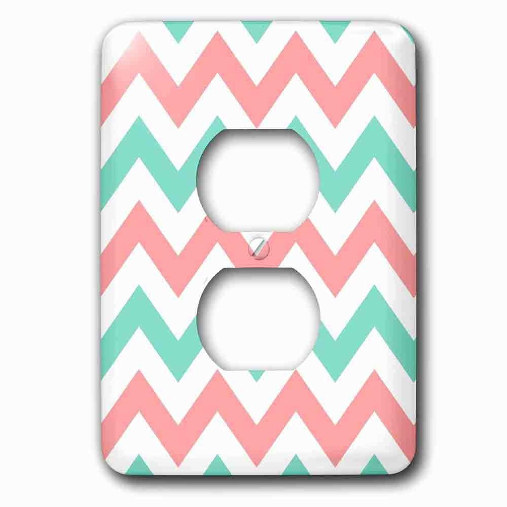 Single Duplex Outlet With Coral Pink And Turquoise Chevron Zig Zag Pattern Teal Zigzag Stripes