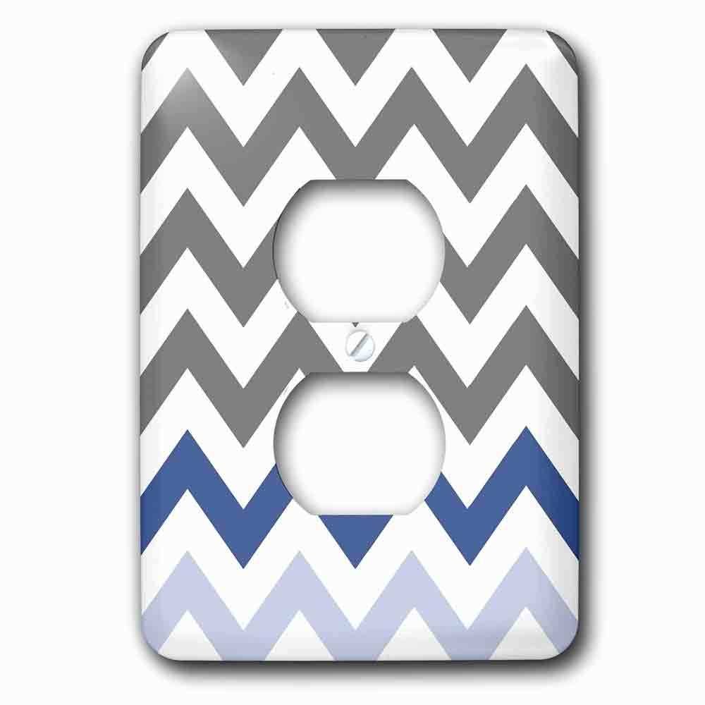 Single Duplex Outlet With Charcoal Grey Chevron With Blue Zig Zag Accent Gray Zigzag Pattern