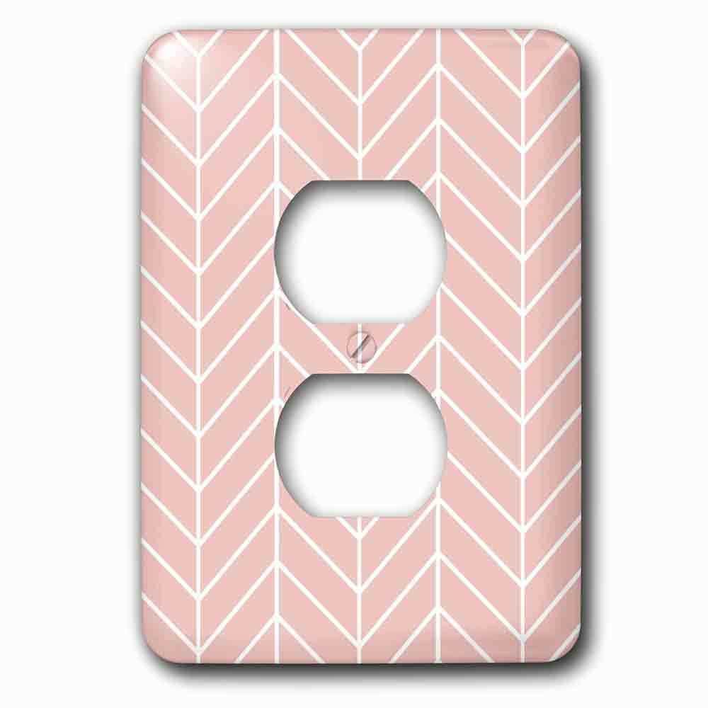 Single Duplex Outlet With Coral Pink Herringbone Pattern Modern Arrow Feather Inspired Design