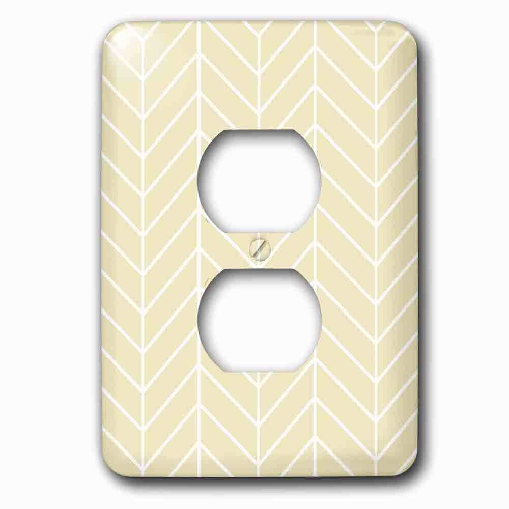 Single Duplex Outlet With Beige Herringbone Pattern Pale Gold Arrow Feather Inspired Design