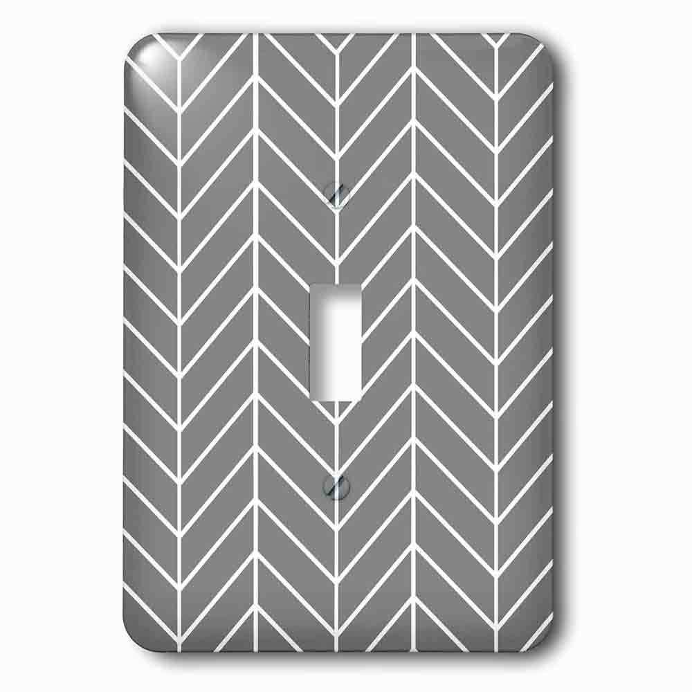 Single Toggle Wallplate With Charcoal Grey Herringbone Gray Chevron Arrow Feather Inspired Pattern