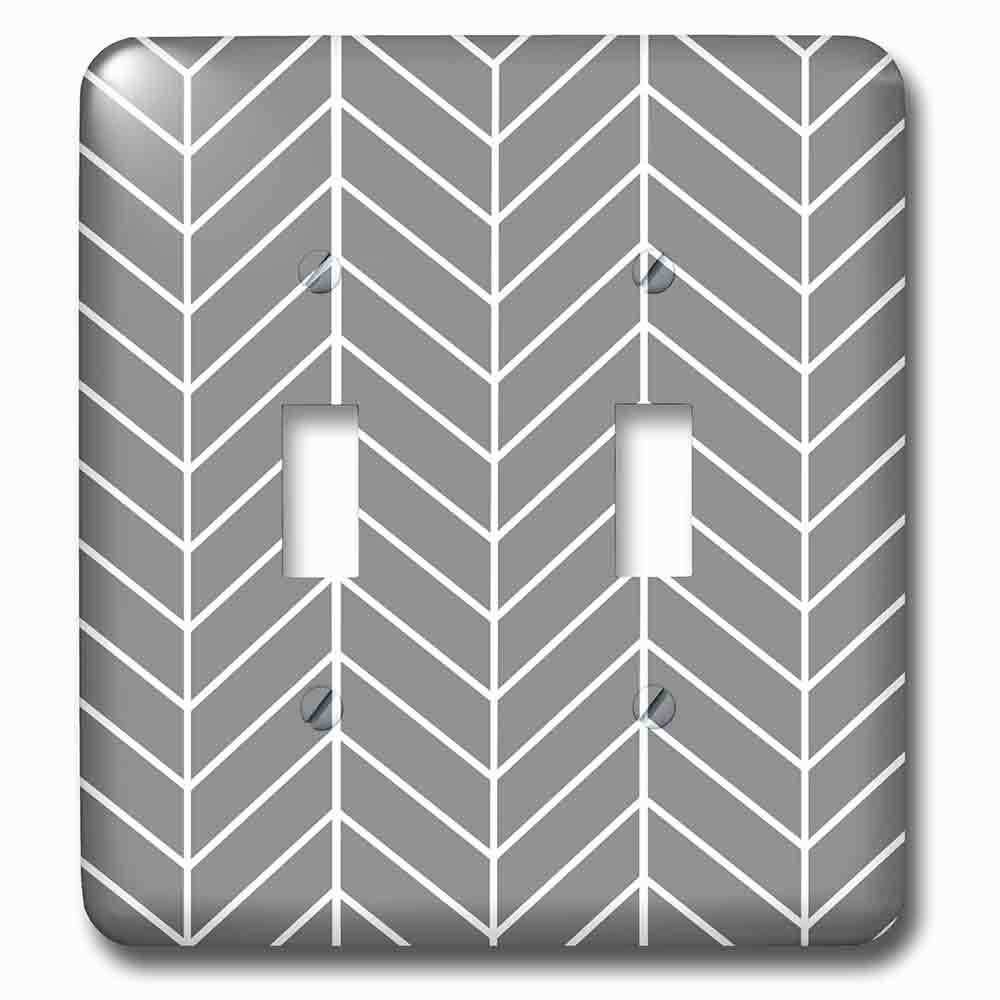 Double Toggle Wallplate With Charcoal Grey Herringbone Gray Chevron Arrow Feather Inspired Pattern