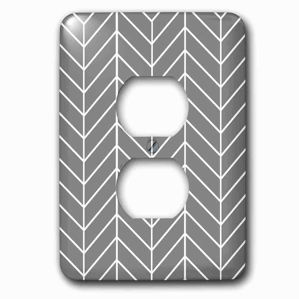 Single Duplex Outlet With Charcoal Grey Herringbone Gray Chevron Arrow Feather Inspired Pattern