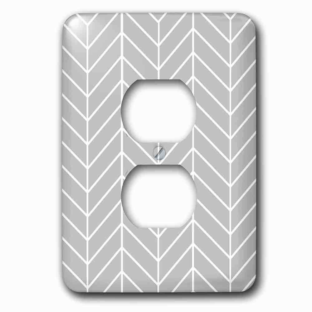 Single Duplex Outlet With Grey Herringbone Gray Chevron Arrow Feather Inspired Pattern