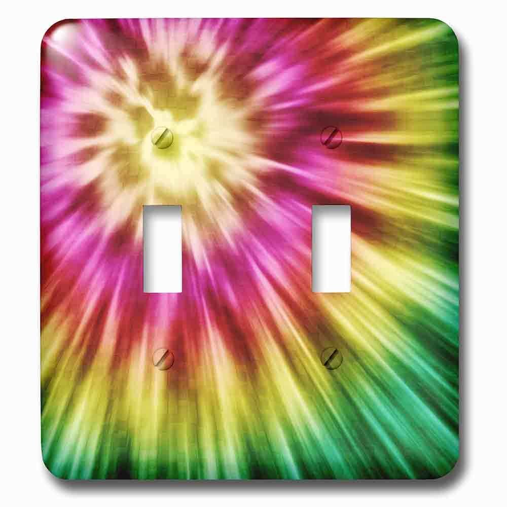 Double Toggle Wallplate With Tie Dye Green Starburst Tie Dye Design In Green Yellow And Red