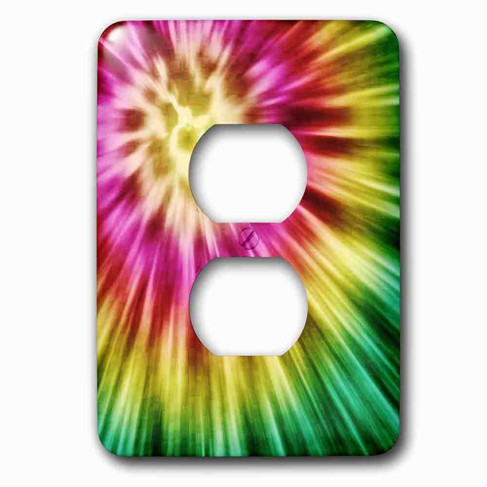 Single Duplex Outlet With Tie Dye Green Starburst Tie Dye Design In Green Yellow And Red