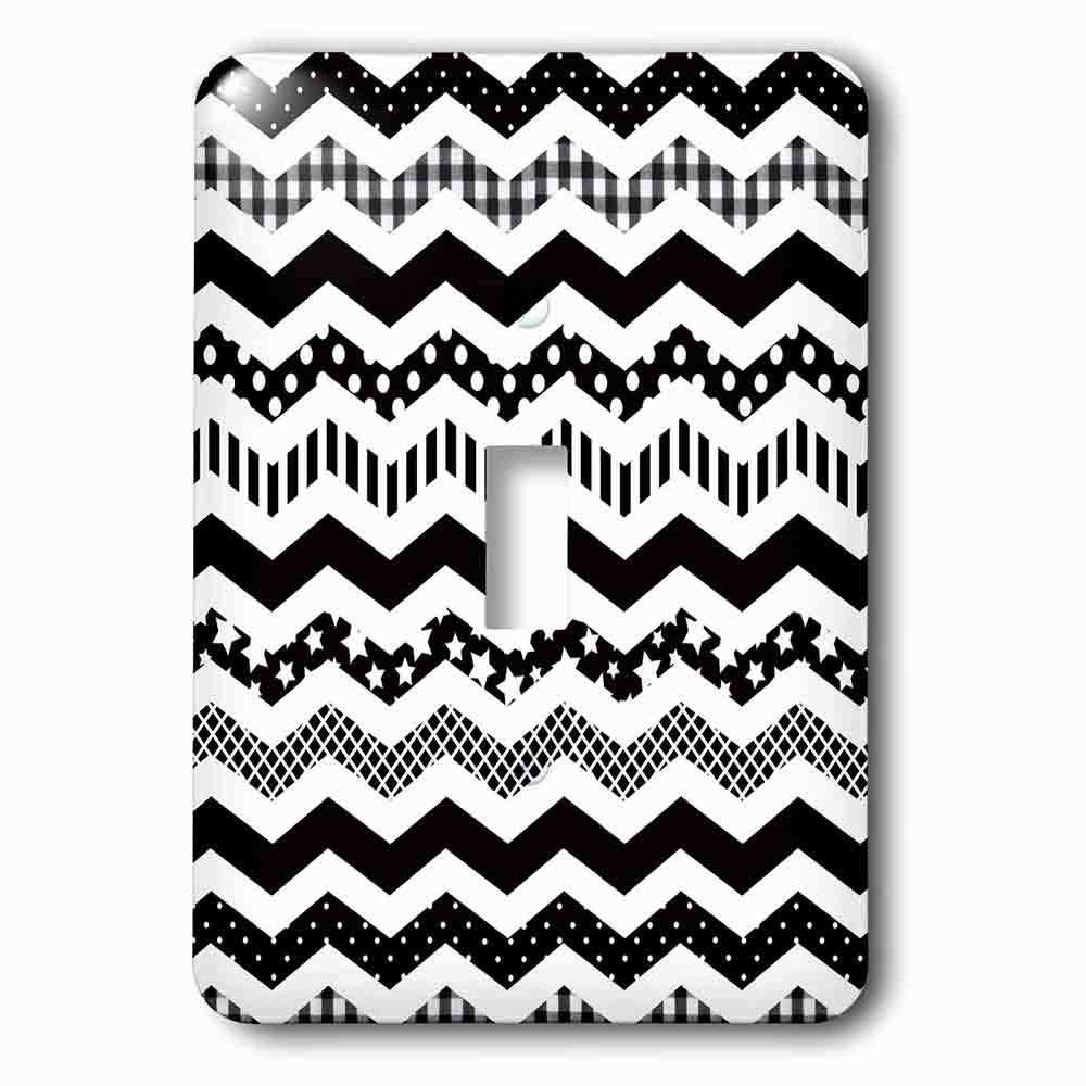 Single Toggle Wallplate With Black And White Chevron Zigzag Pattern With A Twist Patterned Zig Zags