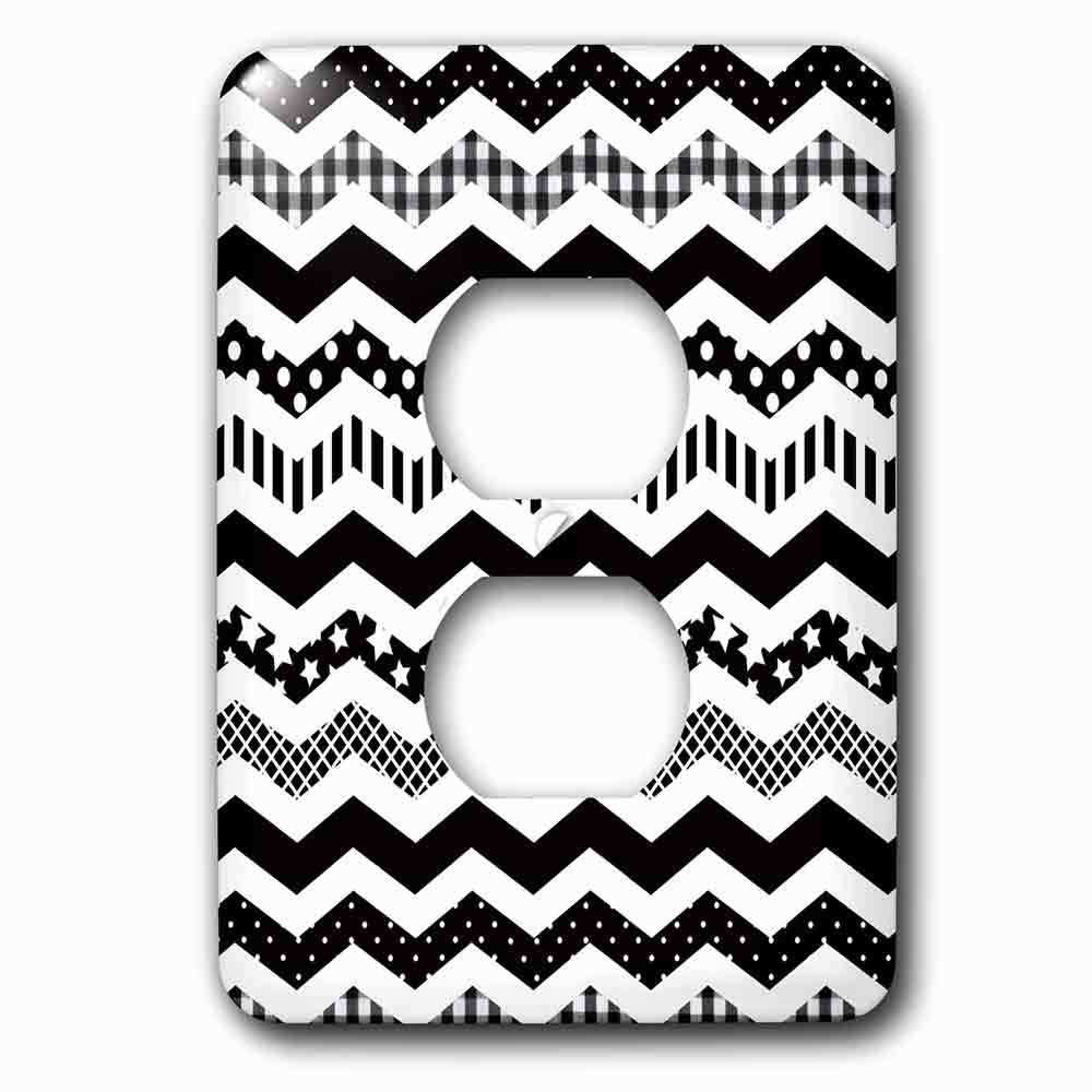 Single Duplex Outlet With Black And White Chevron Zigzag Pattern With A Twist Patterned Zig Zags