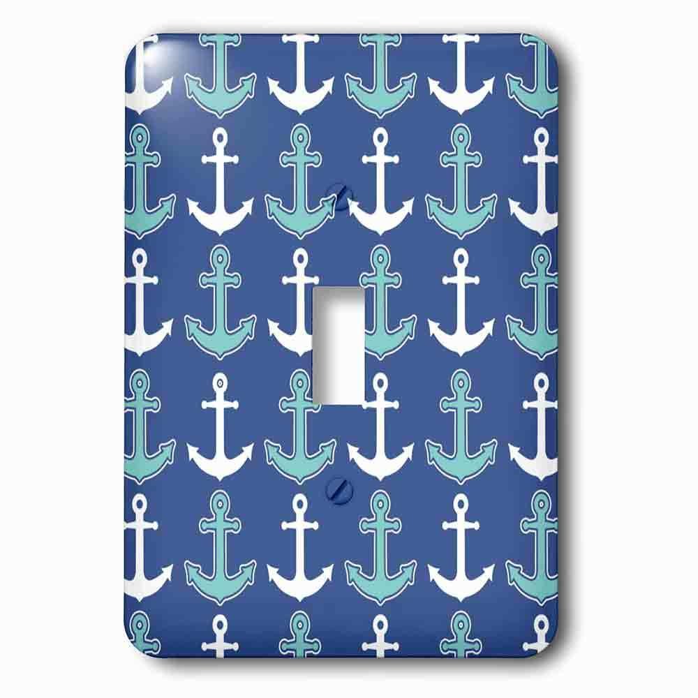 Single Toggle Wallplate With Anchor Pattern Navy Blue And Aqua