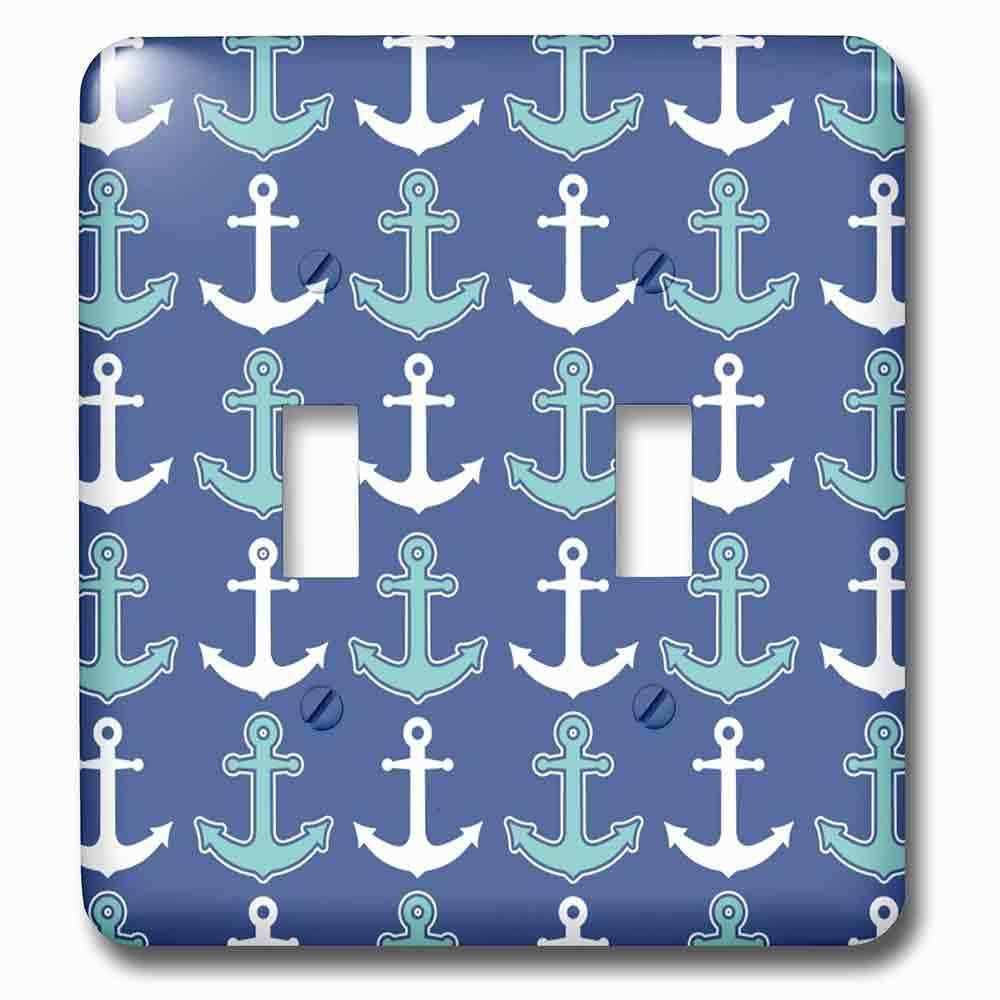 Double Toggle Wallplate With Anchor Pattern Navy Blue And Aqua
