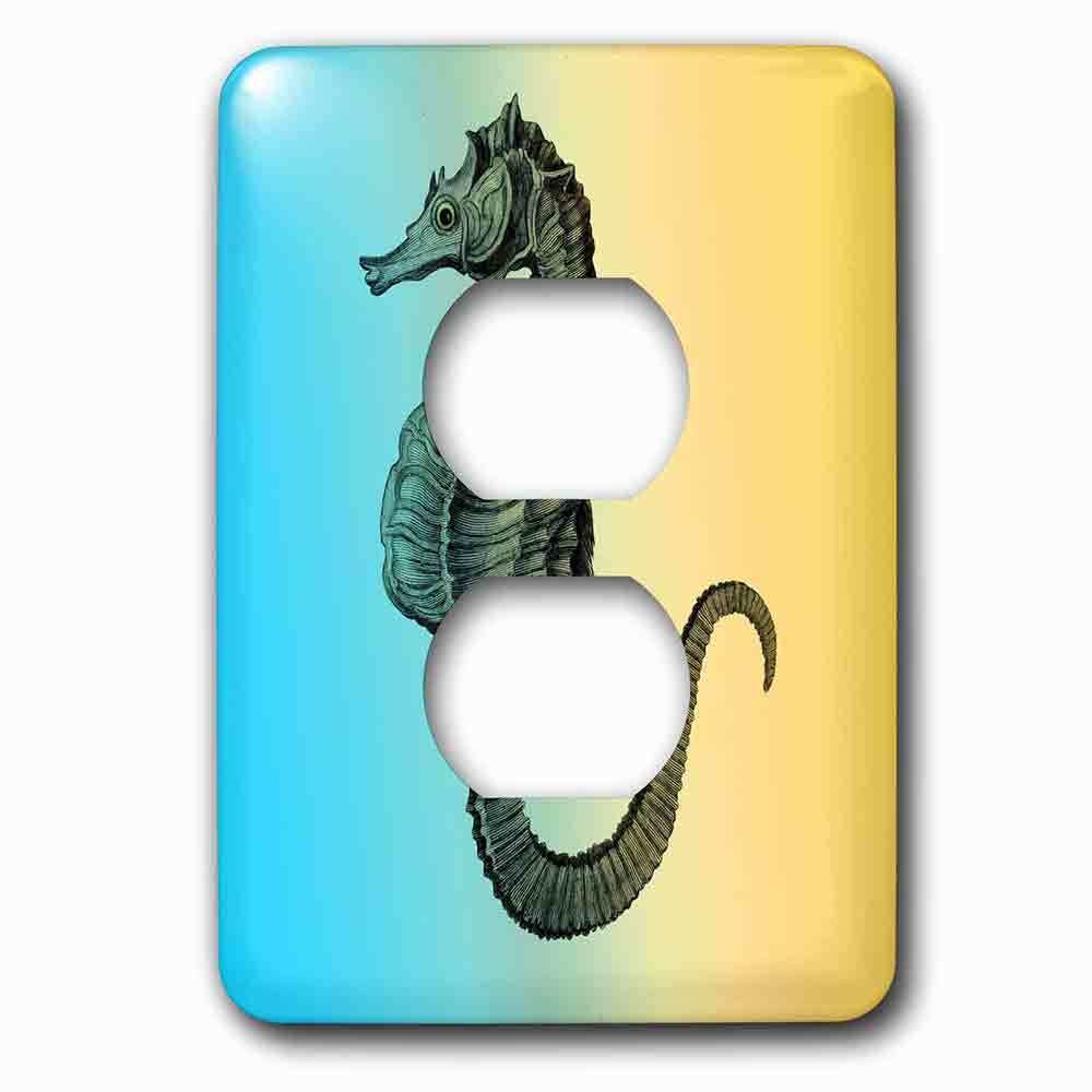 Single Duplex Outlet With Aqua And Yellow Nautical Sea Horse