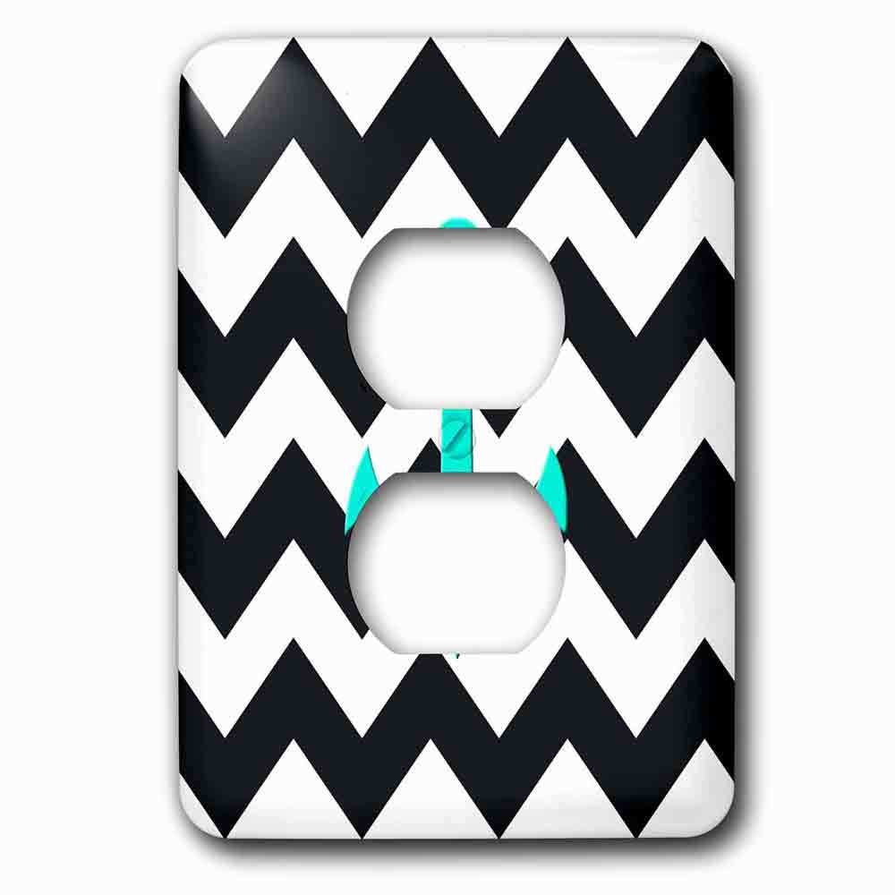 Single Duplex Outlet With Aqua Blue Anchor With Black And White Chevron Pattern
