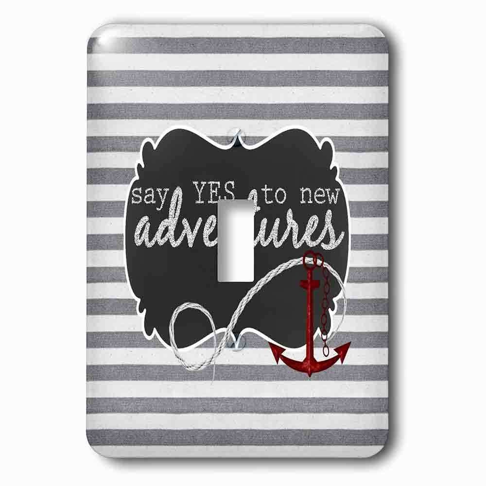 Single Toggle Wallplate With Anchors Away Nautical Themed Stripes In Gray, White And Red