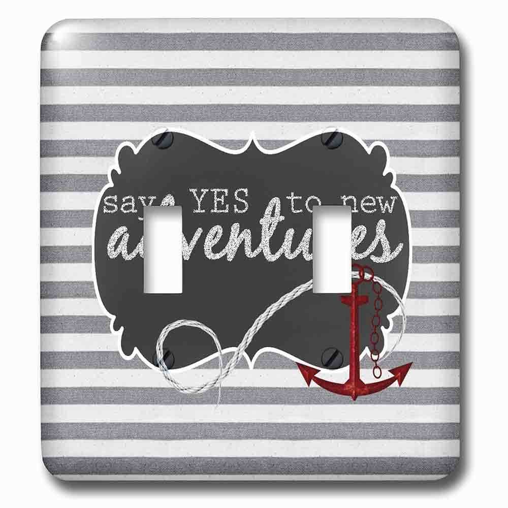 Double Toggle Wallplate With Anchors Away Nautical Themed Stripes In Gray, White And Red