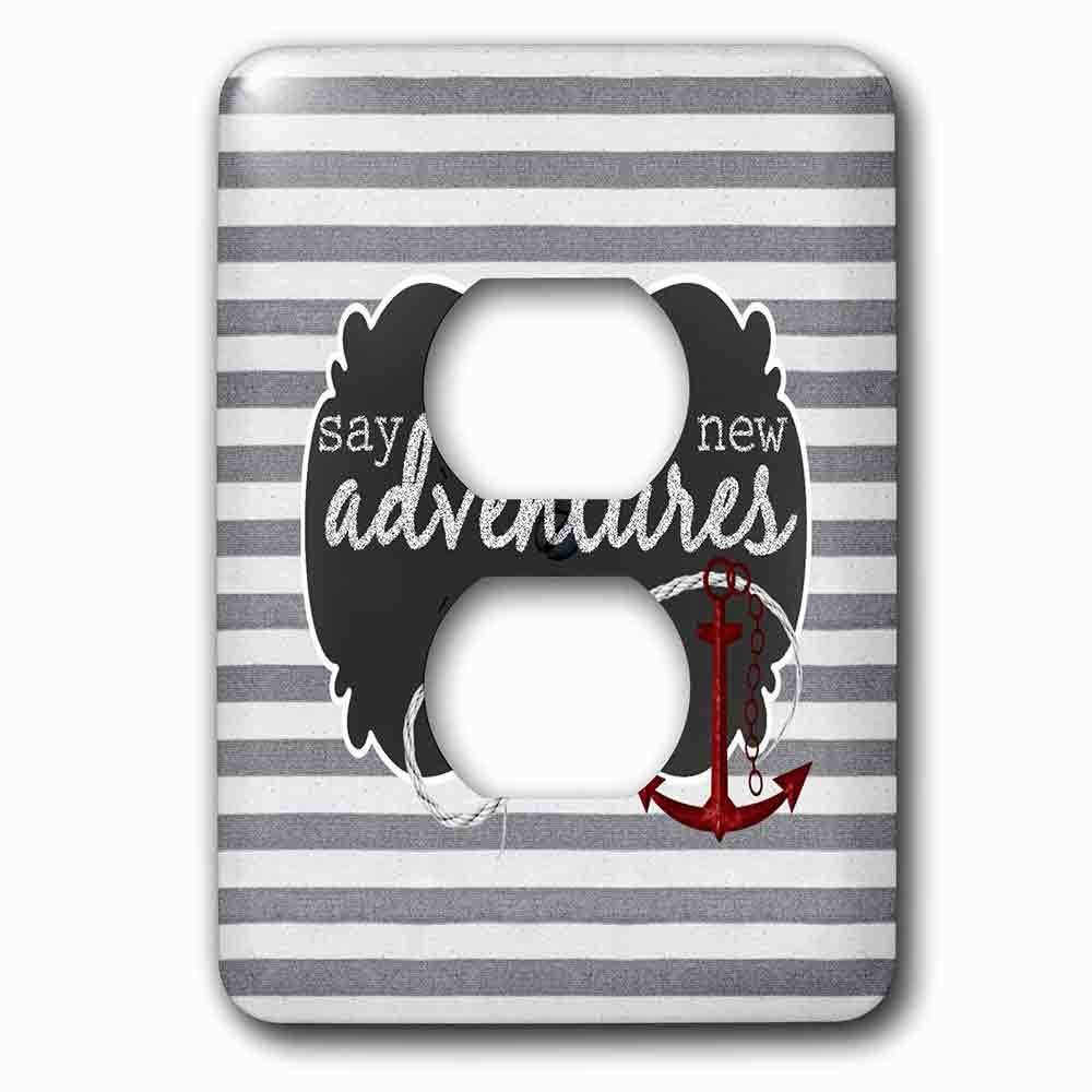 Single Duplex Outlet With Anchors Away Nautical Themed Stripes In Gray, White And Red