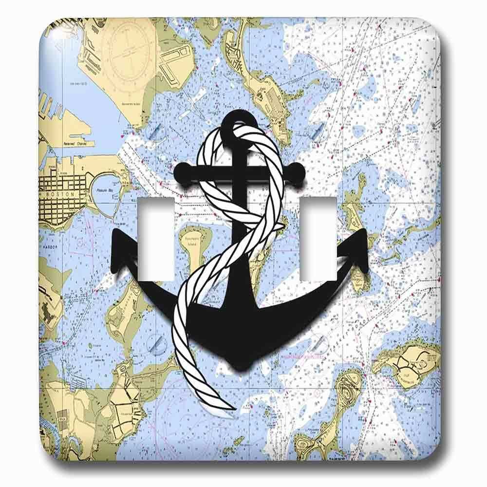 Double Toggle Wallplate With Print Of Boston Harbor With Black Anchor