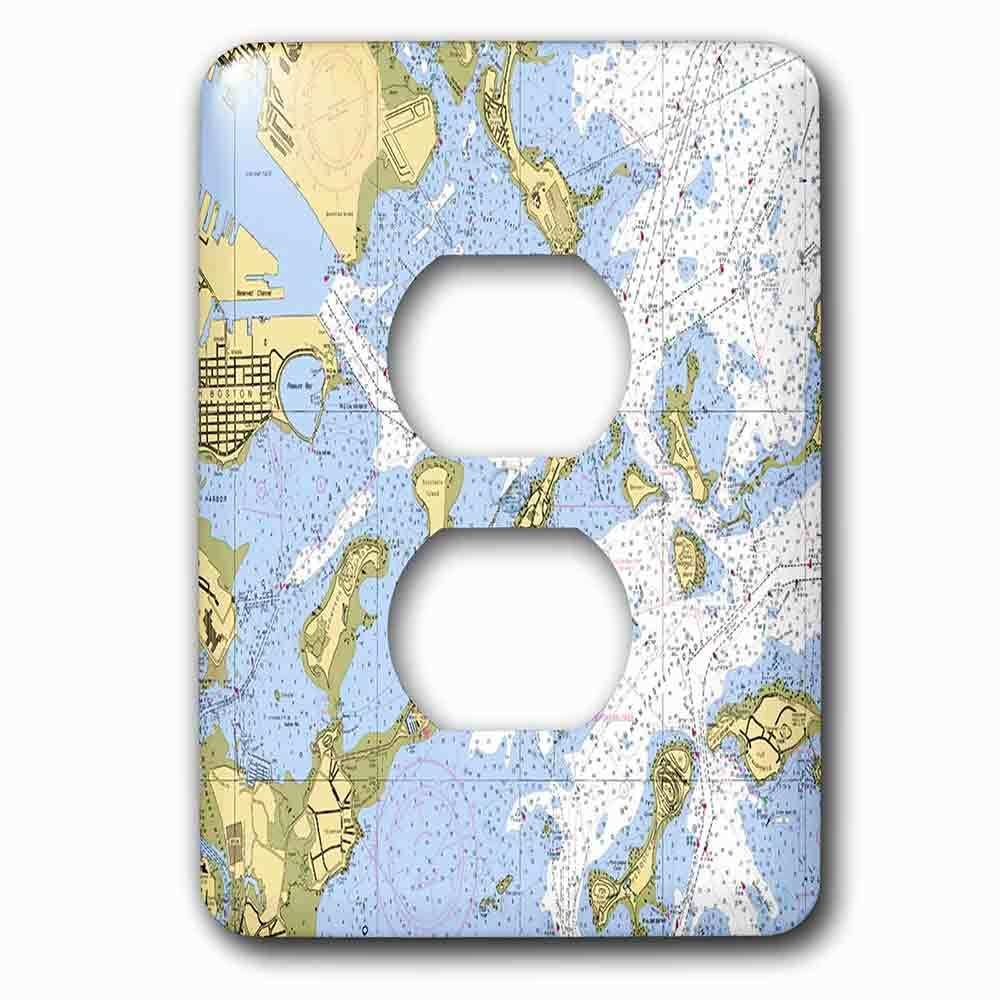 Single Duplex Outlet With Print Of Boston Harbor Nautical Chart